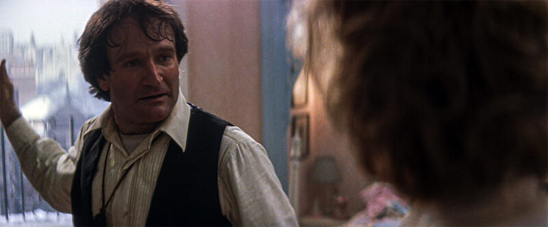 Transformed by his experience, he will choose his family. at the end of the film.