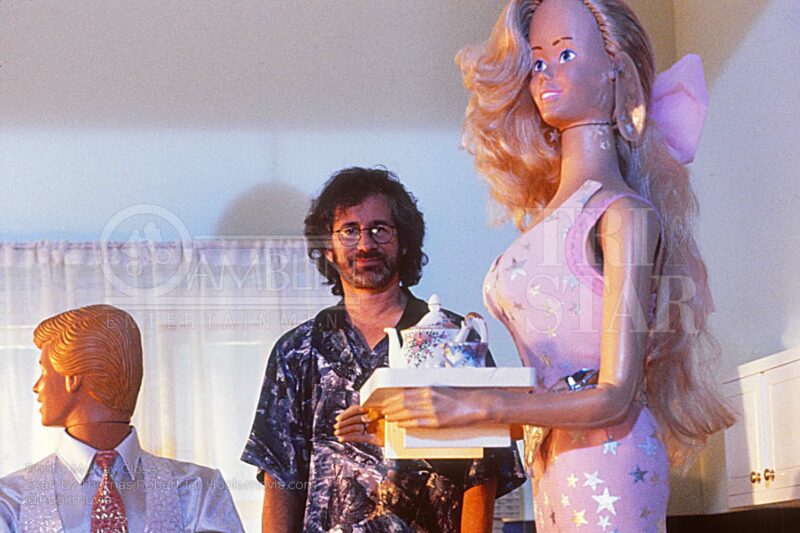 Steven Spielberg on the dollhouse set.
