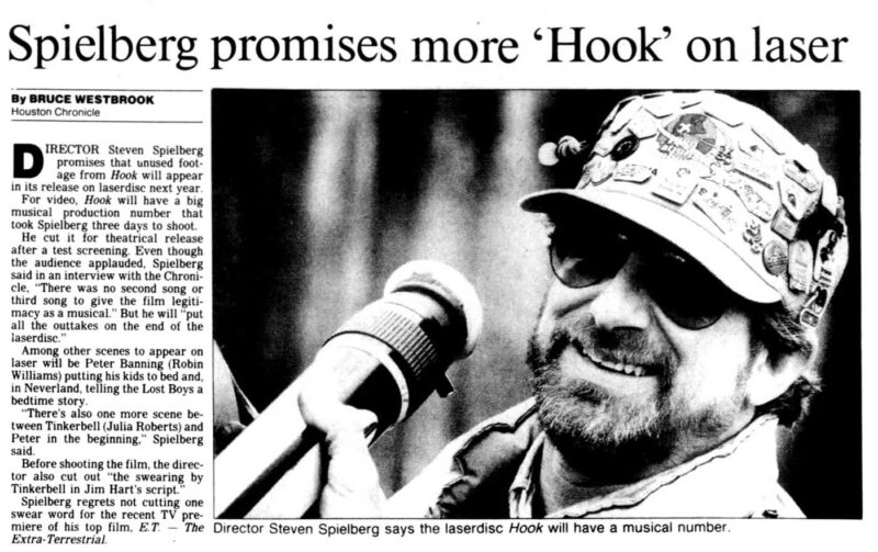 "Spielberg Promises More 'Hook' on Laser," Bruce Westbrook, Houston Chronicle, December 13, 1991